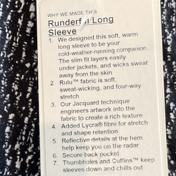 Lululemon runderful size 6 long sleeve running top black and white - Picture 7 of 7